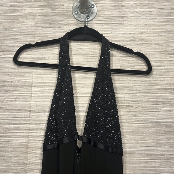 Beaded halter low cut floor length dress - Picture 2 of 5